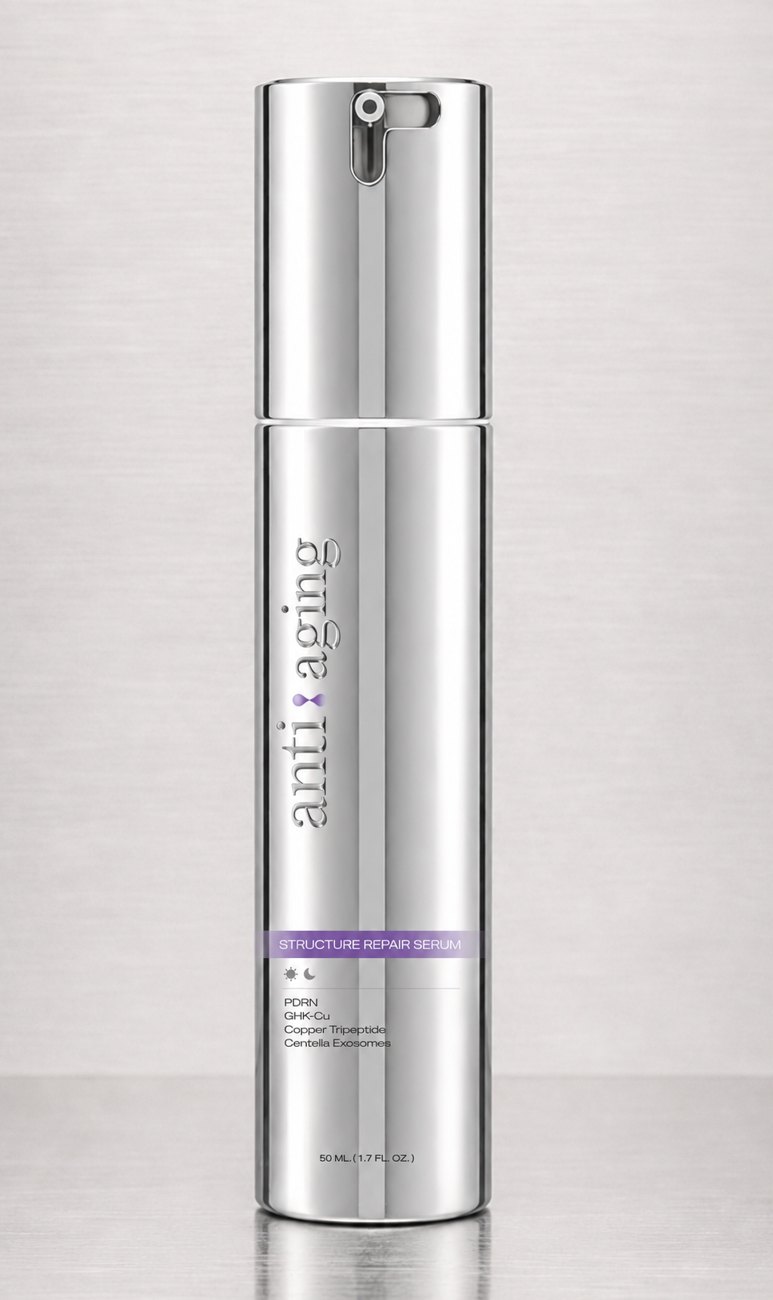Silver ANTI Structure Repair Serum bottle with lavender label